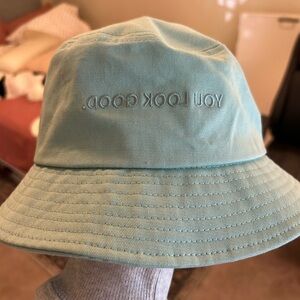 Glossier “You Look Good.” Light Blue Bucket Hat (OS, NWT)